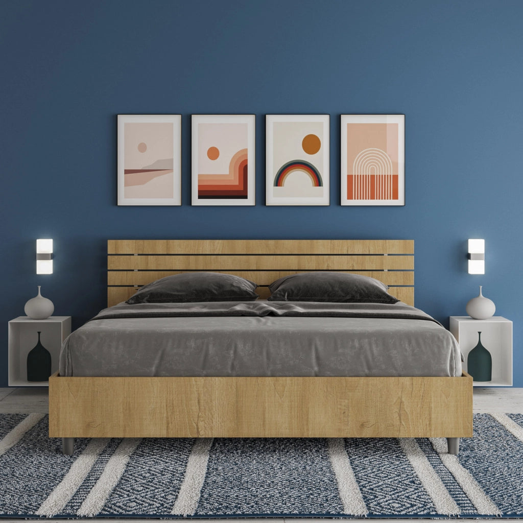 BS COM Letto matrimoniale contenitore doppia alzata 160x190 testata inclinata con doghe quercia