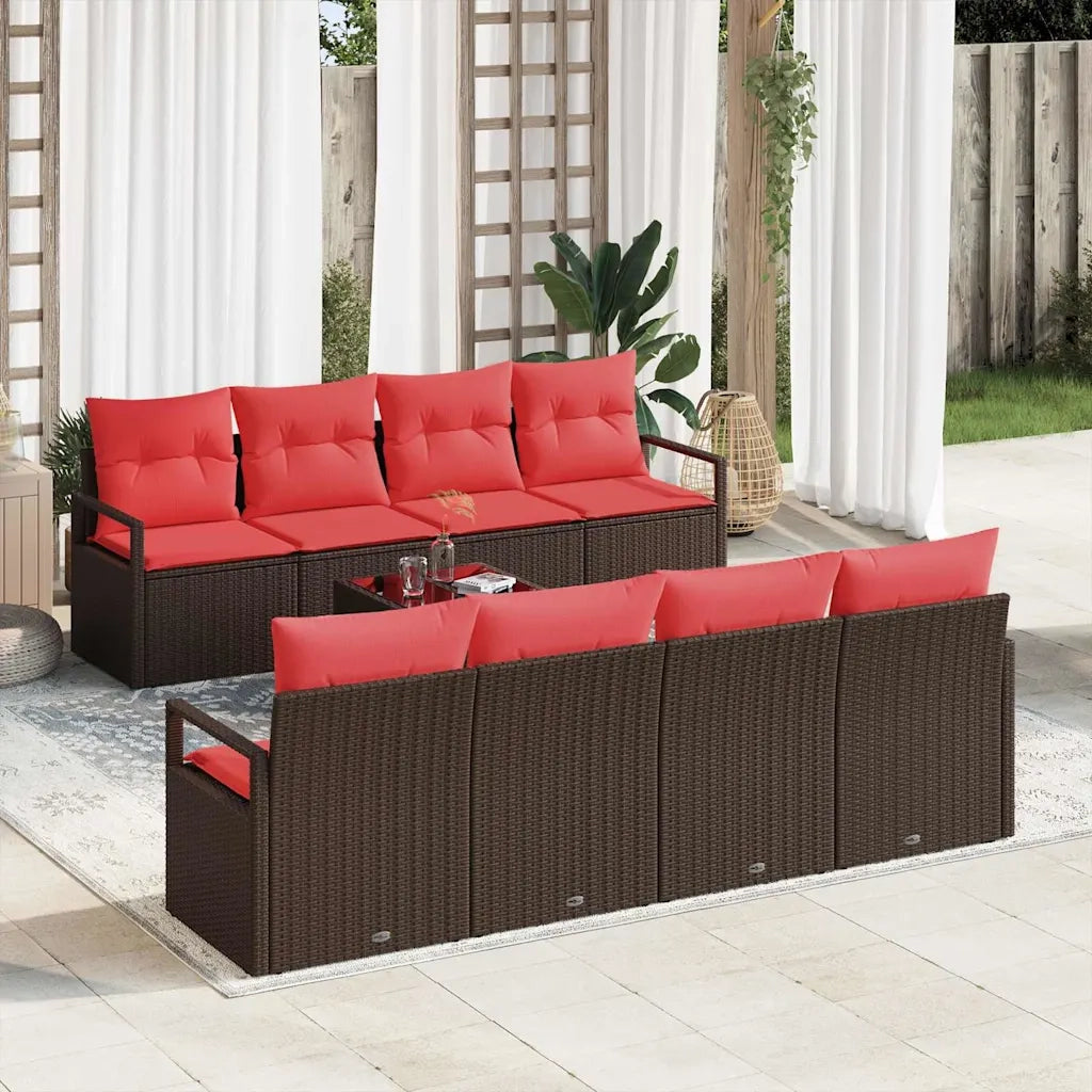 Set di divani con cuscino 9 pcs Beige e Rosso polyrattan 3354983