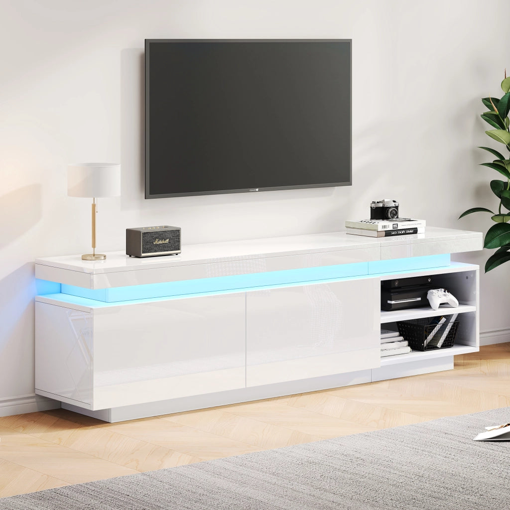 Mobile TV bianco lucido 170 cm con illuminazione LED