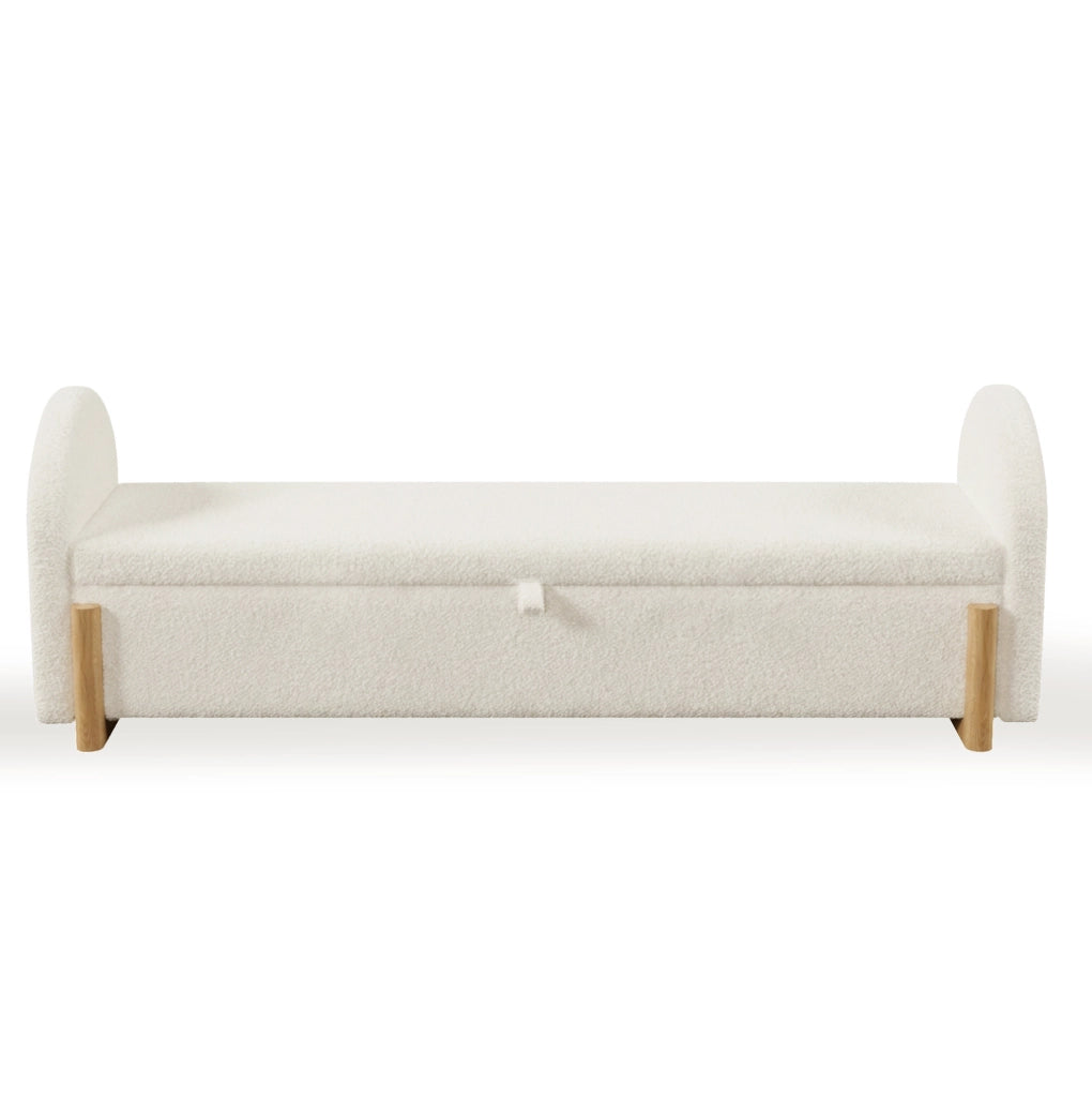 Panca contenitore 146x47x61 cm in boucl¨¦ con MDF e legno massello, bianca