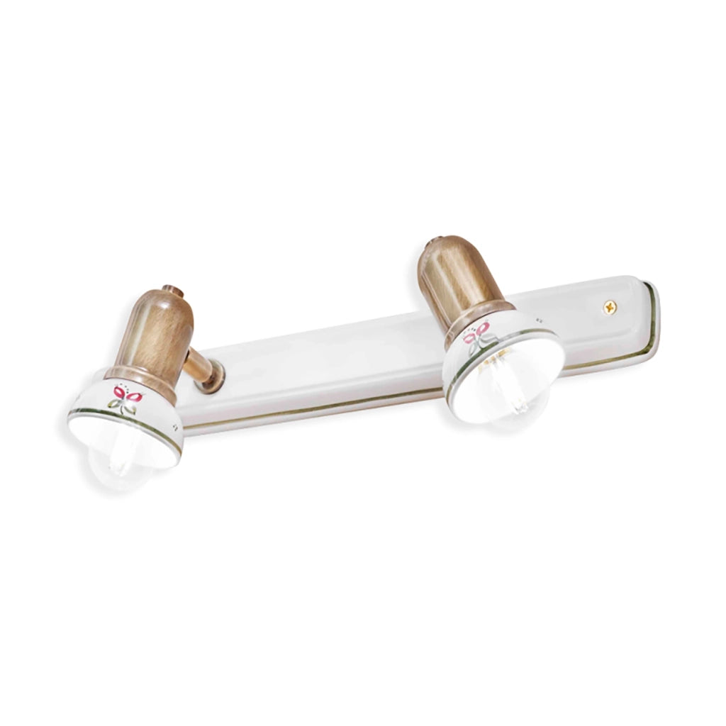 Applique Classica Savona Metallo E Ceramica Ottone Brunito 2 Luci E14