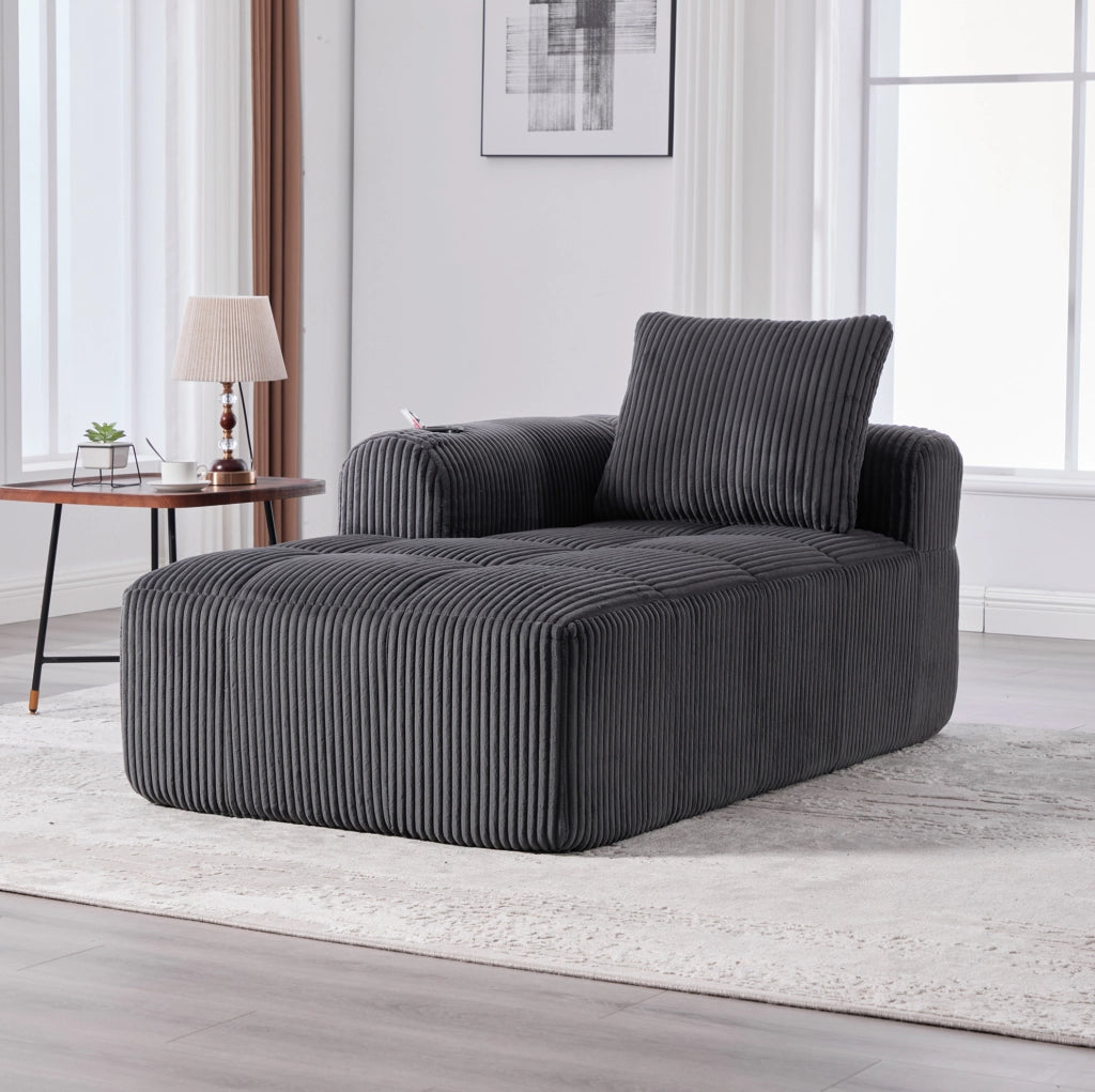 Divano compatto 158x93x61 cm in velluto a coste grigio scuro con tasche laterali