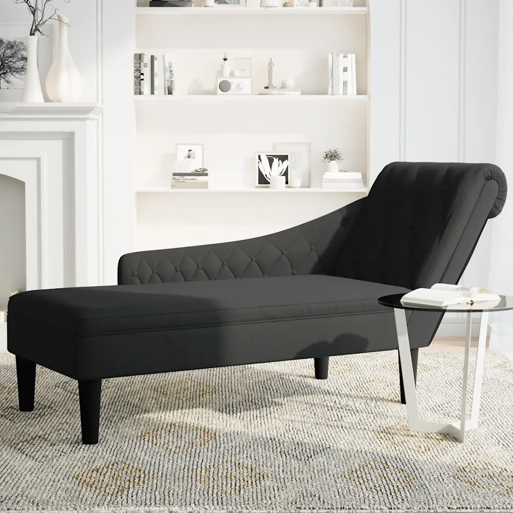Sdraio con Cuscino e Bracciolo Destro in Tessuto Nero 4009767