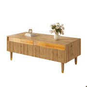 Tavolino da salotto con 2 cassetti e LED colorati, finitura ondulata, per soggiorno, in MDF legno, 110 × 50 × 40 cm