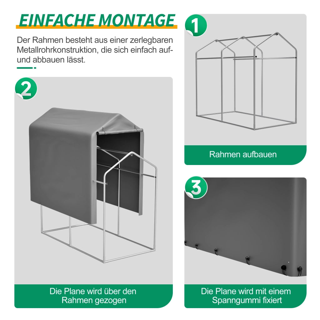 Tenda Garage per Biciclette 187x100x160 cm, Struttura in Acciaio, Impermeabile, Grigio Scuro, per Attrezzi e Accessori, Ideale per Balcone, Terrazzo e Cortile