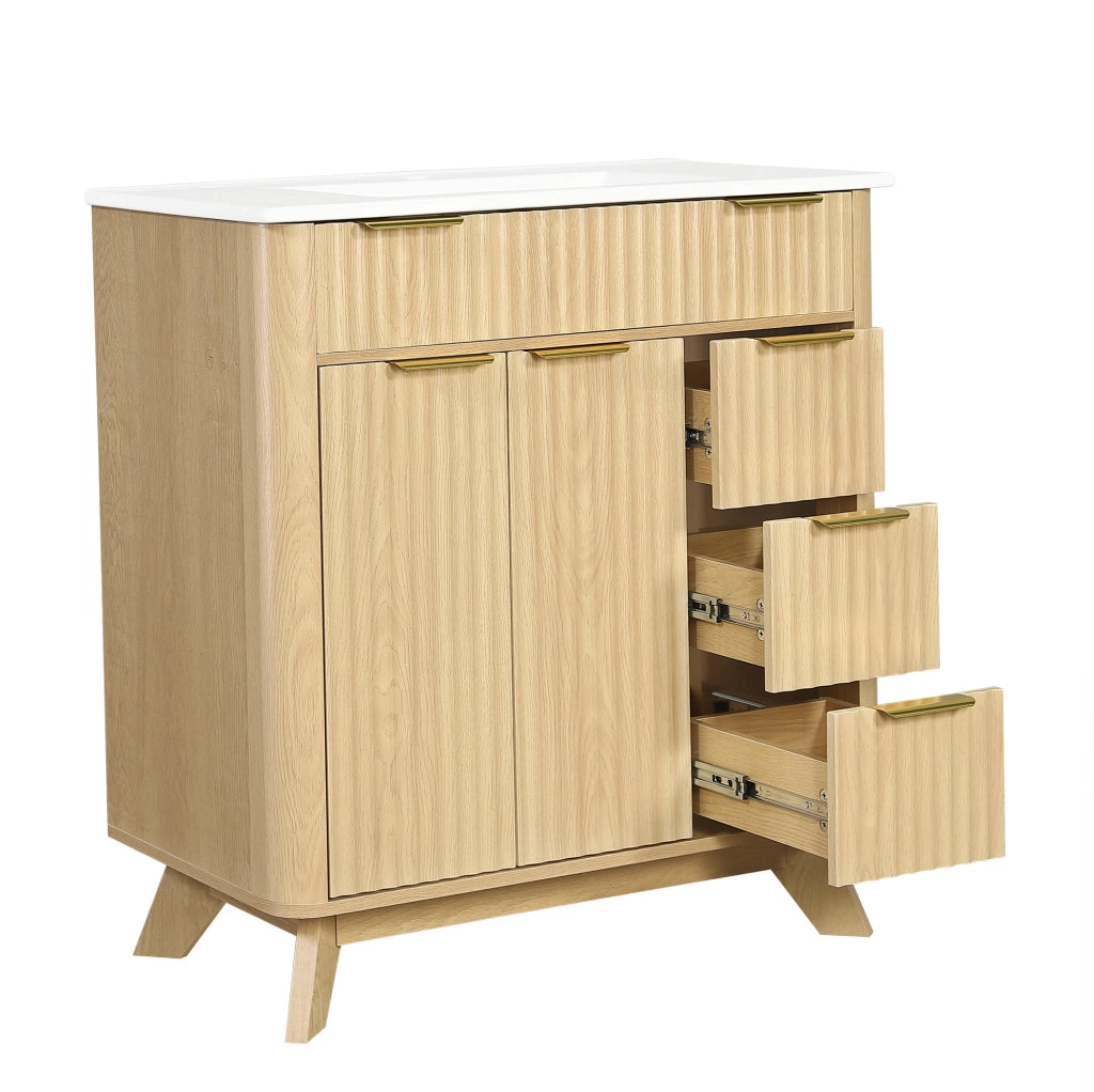 Mobile bagno 81 cm naturale in MDF e ceramica con 3 cassetti