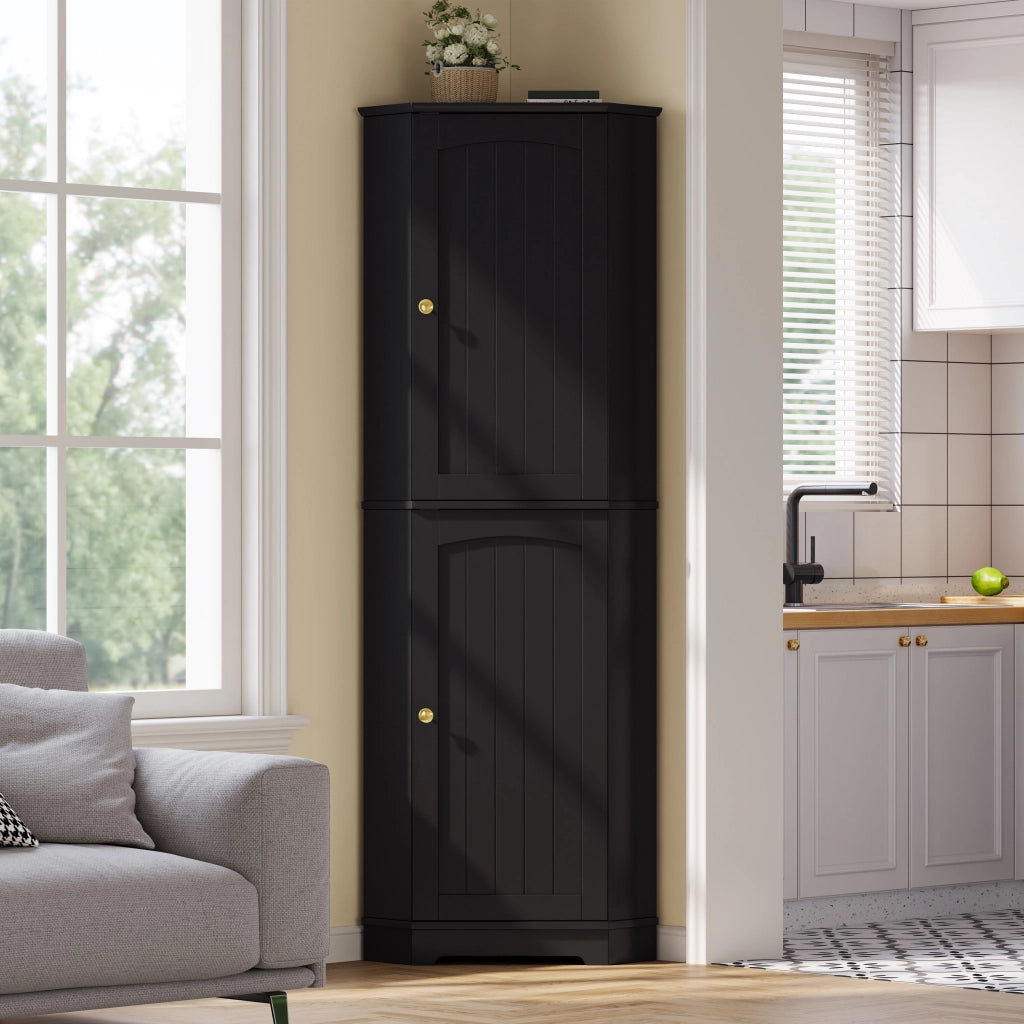 Mobile angolare con 2 ante e ripiani regolabili, design ad arco, per cucina e soggiorno, MDF nero, 42 × 42 × 166 cm