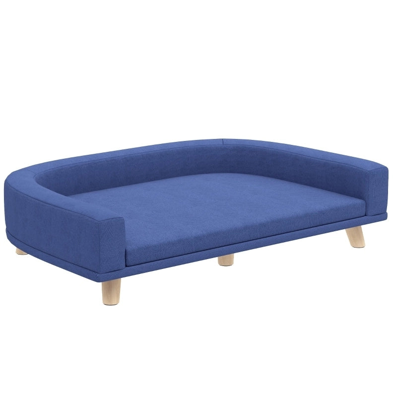 Divano letto per cani in poliestere blu con cuscino imbottito removibile e struttura rialzata