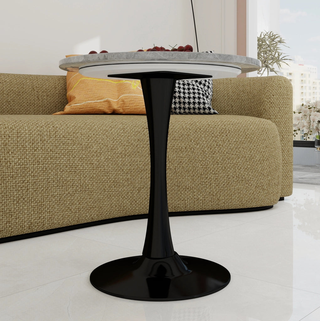 Tavolino rotondo 77,5 cm in marmo artificiale nero e grigio