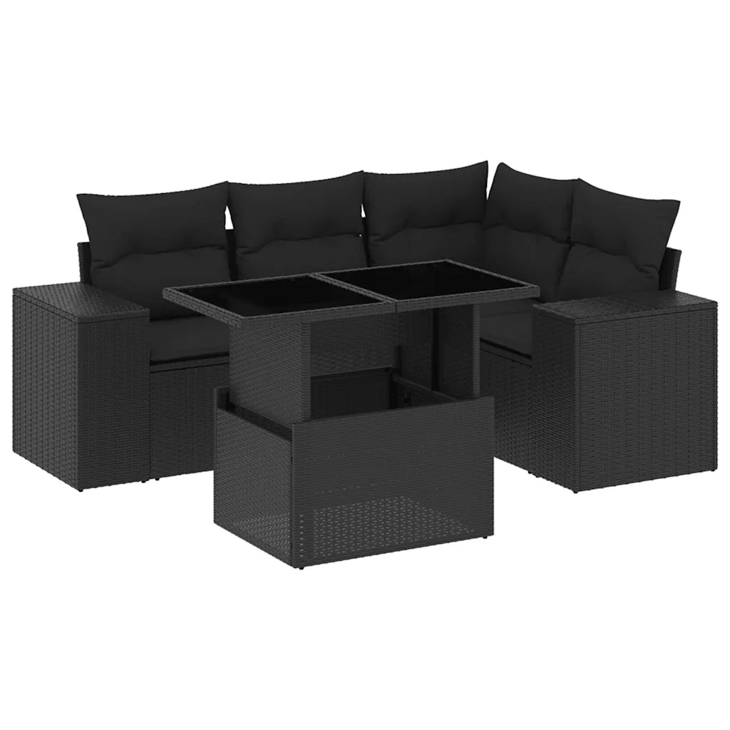 Set Divani da Giardino 5 pz con Cuscini in Polyrattan Nero 3269135