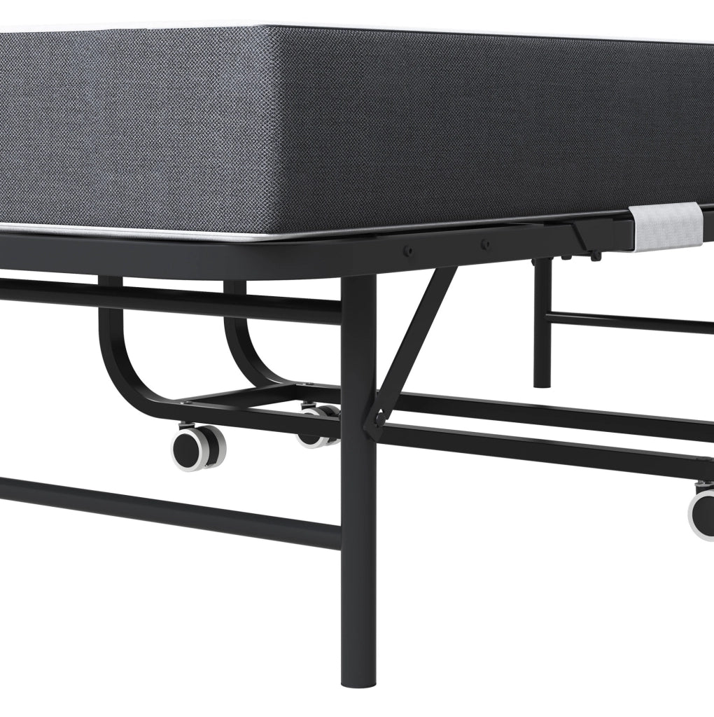 Letto pieghevole singolo 190×78 cm con materasso in memory foam 9,5 cm, struttura metallica robusta e ruote bloccabili