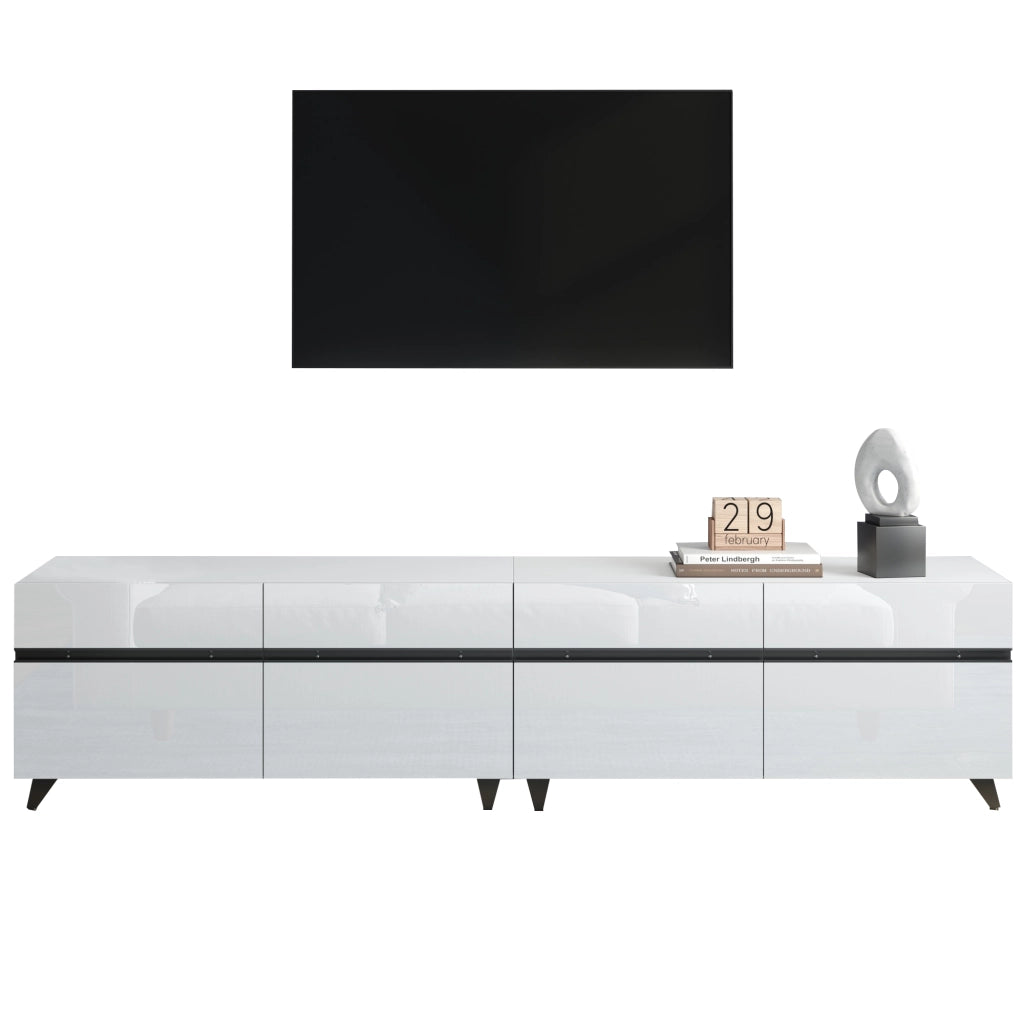 Mobile TV 180x40x49 cm con 4 ante e ripiani regolabili in MDF; bianco con linee nere