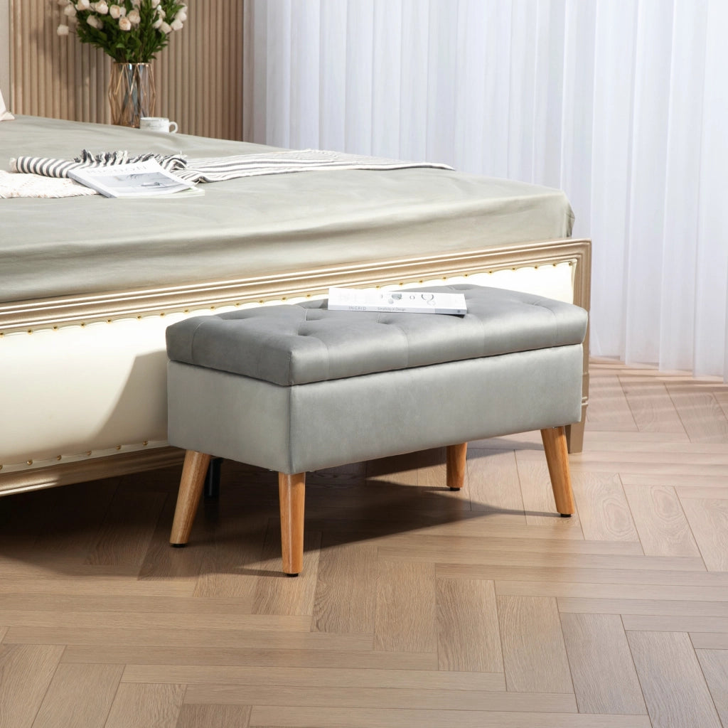 Panca contenitore con cuscino effetto velluto ¨C Xylo ¨C grigio 80x35x42 cm