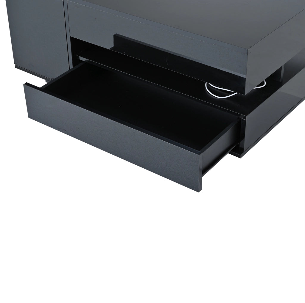 Tavolino da caff¨¨ elevabile 95x50 cm con LED, cassetto e vano in truciolare nero