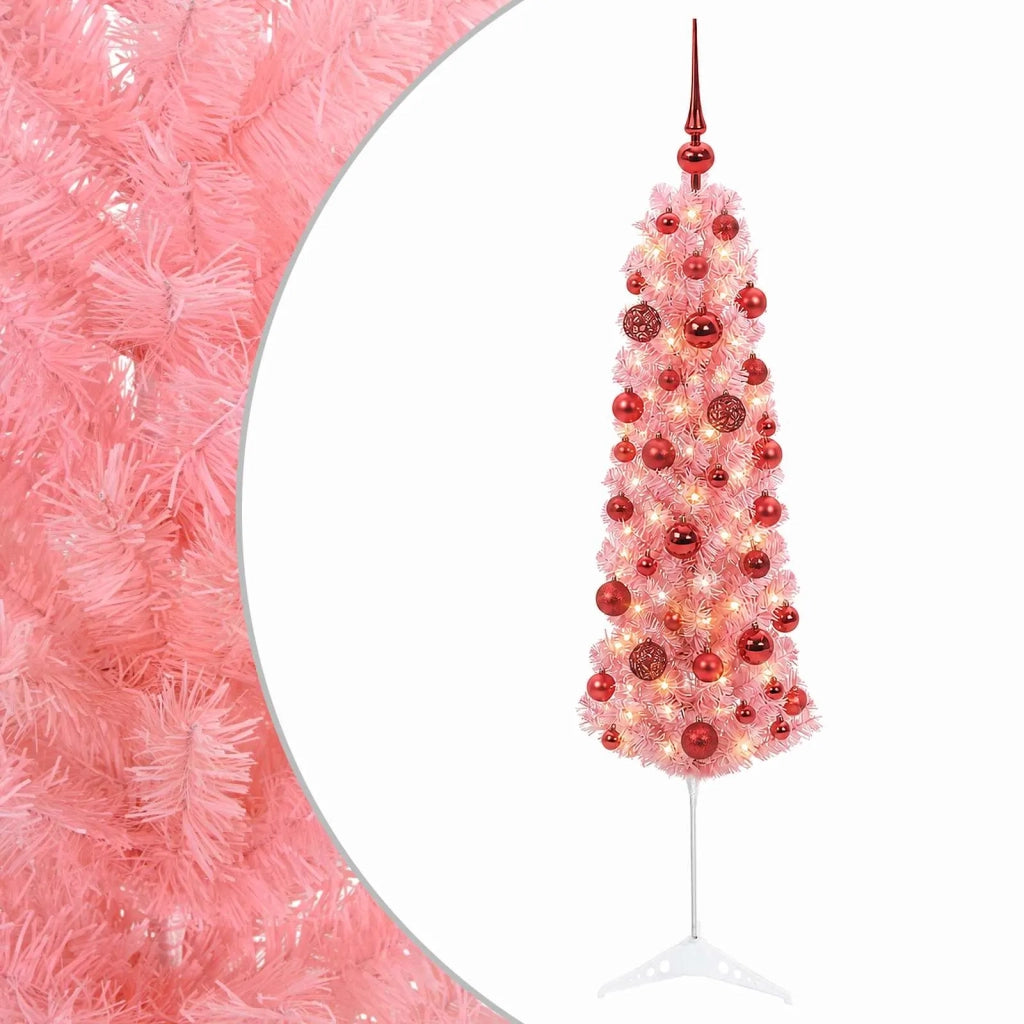 Albero di Natale artificiale sottile con palline 150 cm 150 LED 3461086