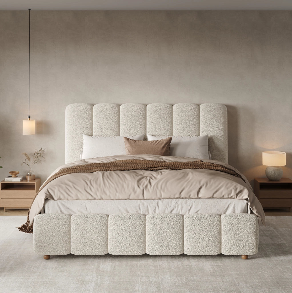 LETTO matrimoniale contenitore 140x200 cm Bouclé bianco con rete