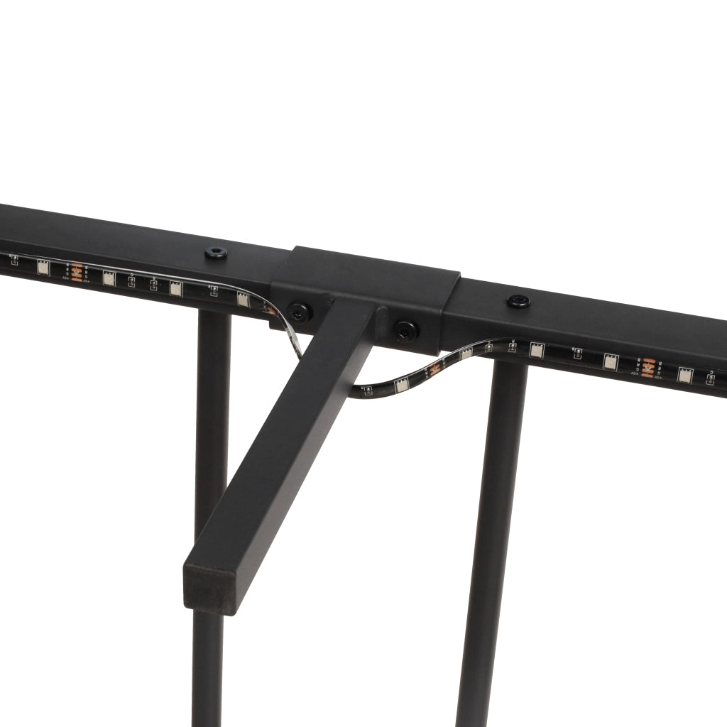 DESMIU Letto adulto in metallo nero con supporto schermo regolabile, LED, cestello portaoggetti, senza materasso