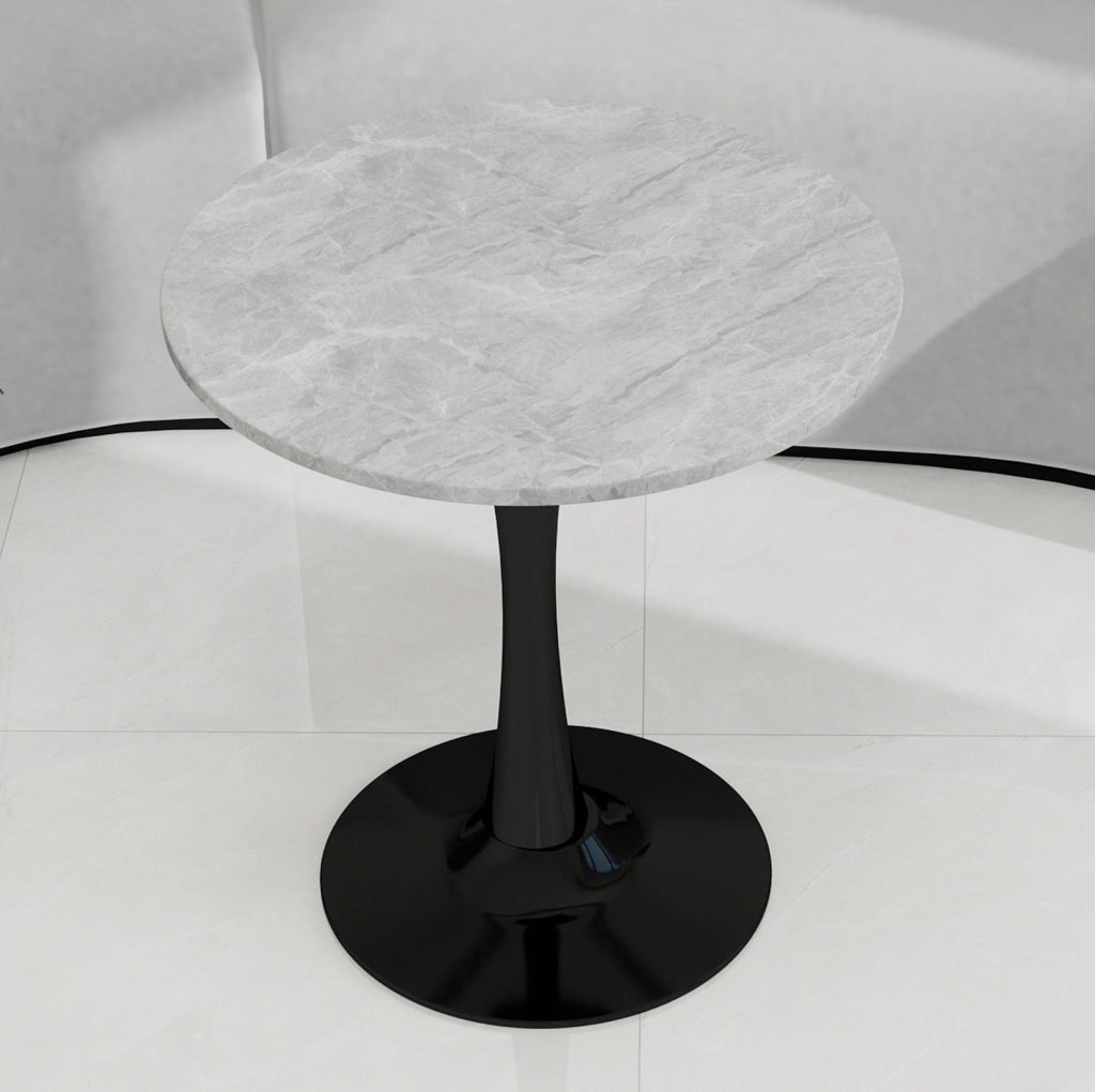 Tavolino rotondo 77,5 cm in marmo artificiale nero e grigio
