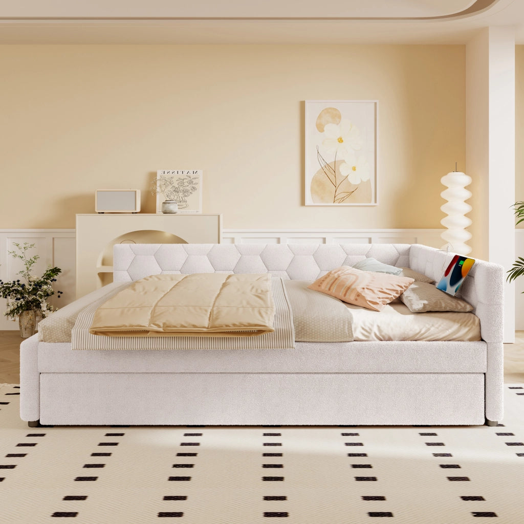 Letto rosa 140x200 cm con rete a doghe e letto estraibile; lampada; USB e Type C; velluto e MDF