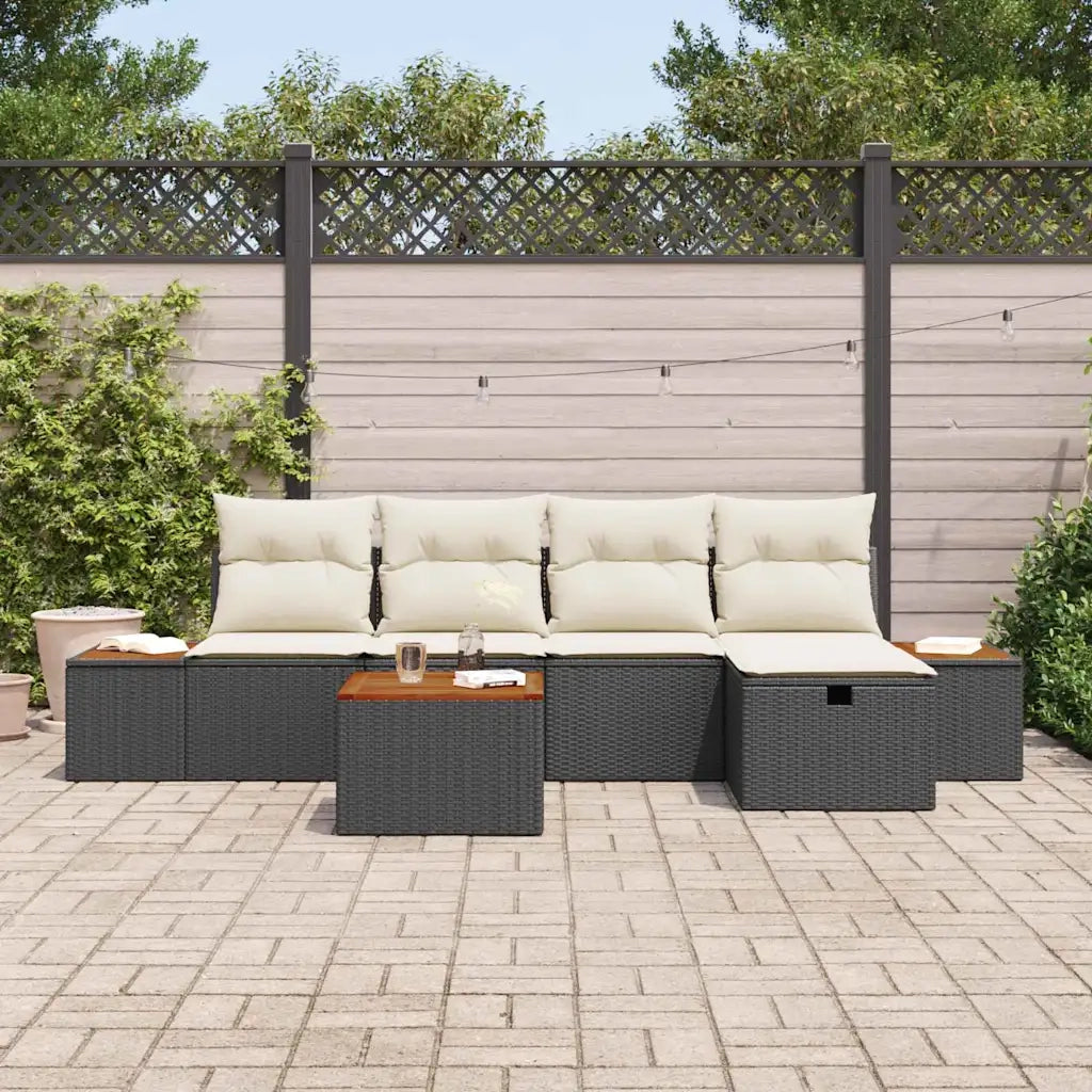 Set Divano da Giardino con cuscino 6 pcs Nero polyrattan 3359624