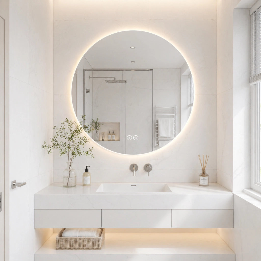 SPECCHIO BAGNO LED ROTONDO 80 cm Argento Vetro e Metallo