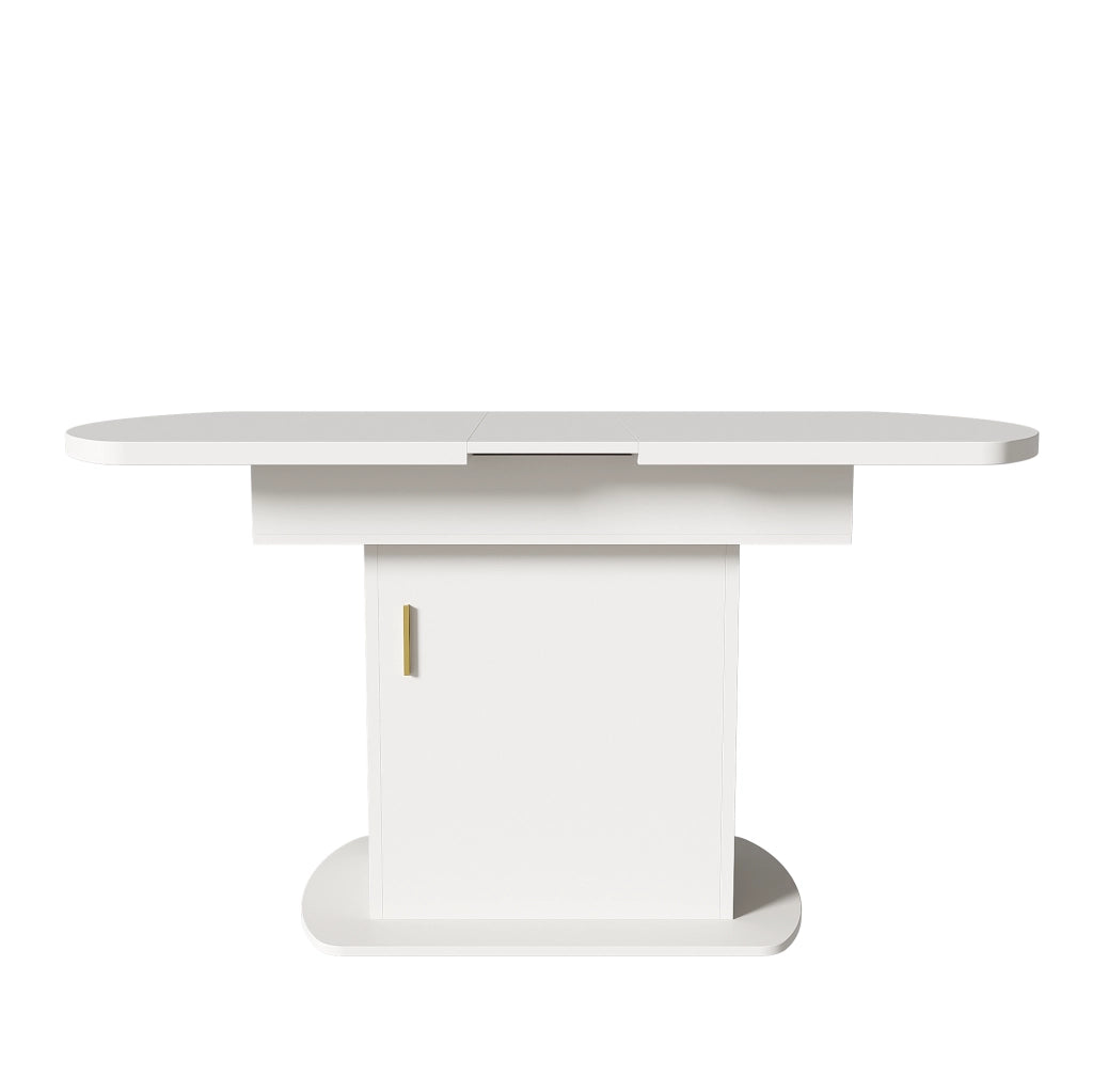 Tavolo da pranzo allungabile ovale 110/130x70x75 cm con vano portaoggetti bianco e maniglia dorata