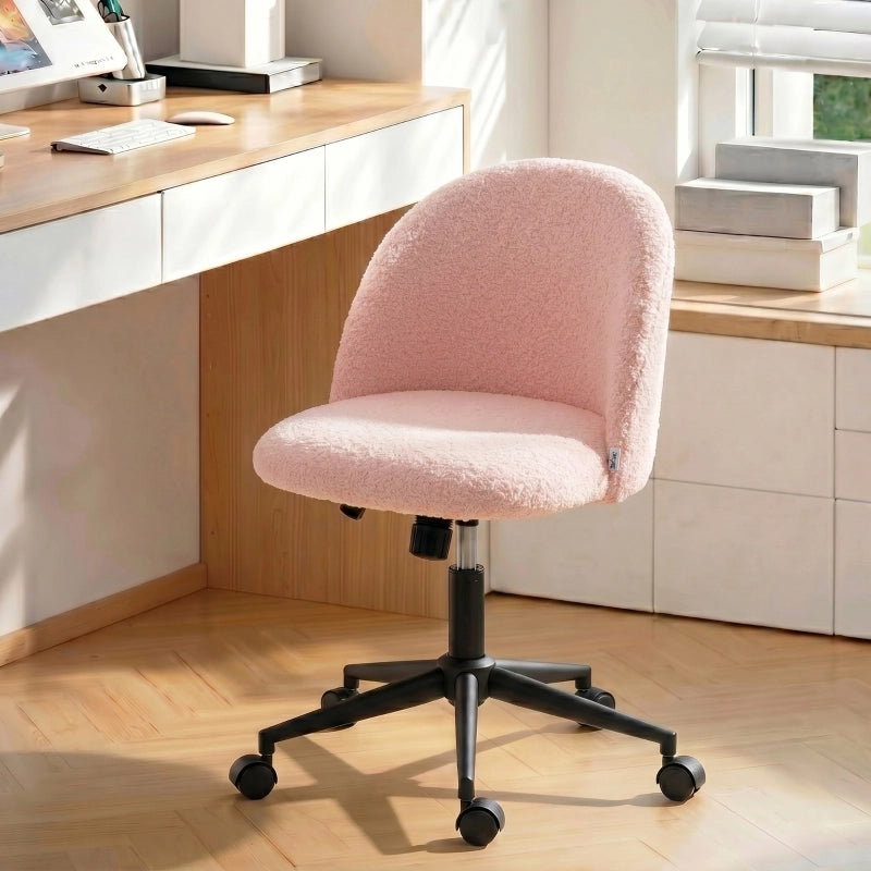 Sedia da Ufficio Girevole con Altezza Regolabile, Funzione Basculante e Ruote, in Poliestere Rosa