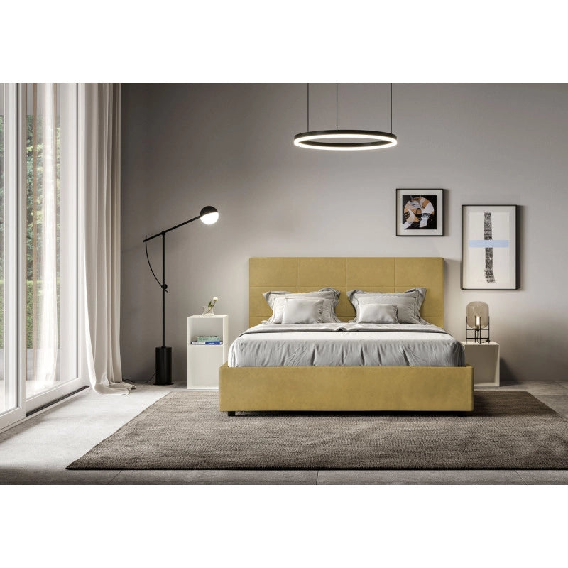 Letto imbottito Piazza e mezzo 130x210 cm Mika - Con rete,Microfibra,Ocra