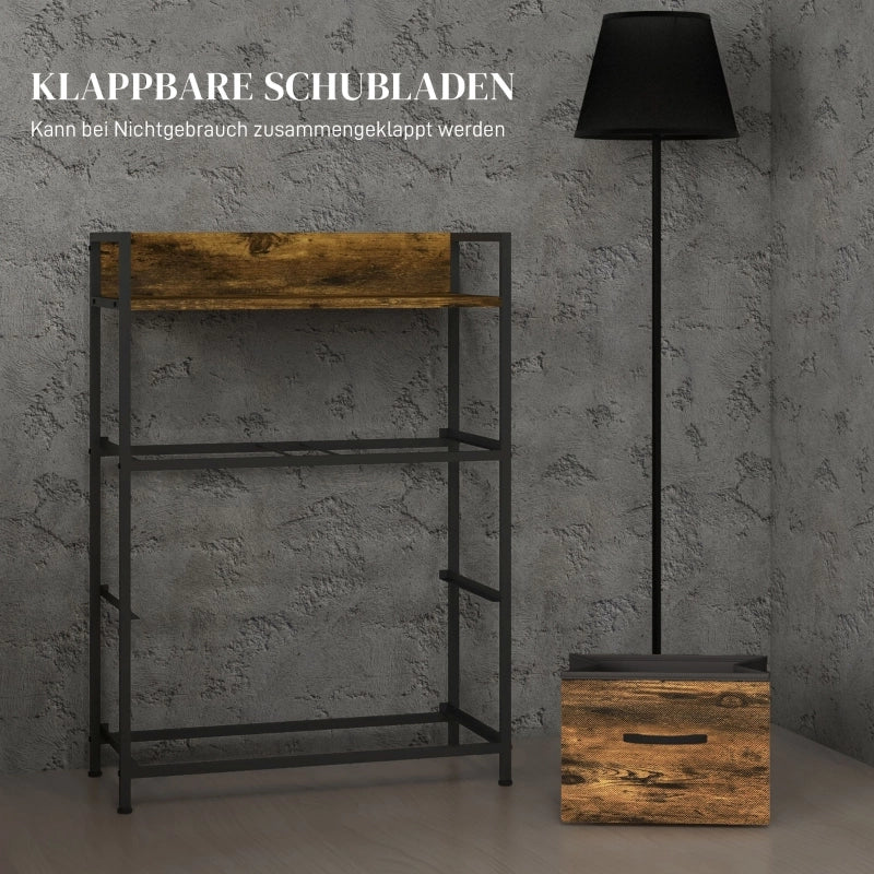 Cassettiera con 4 cassetti in tessuto e ripiano superiore struttura in acciaio marrone rustico 60 × 29 × 85 cm