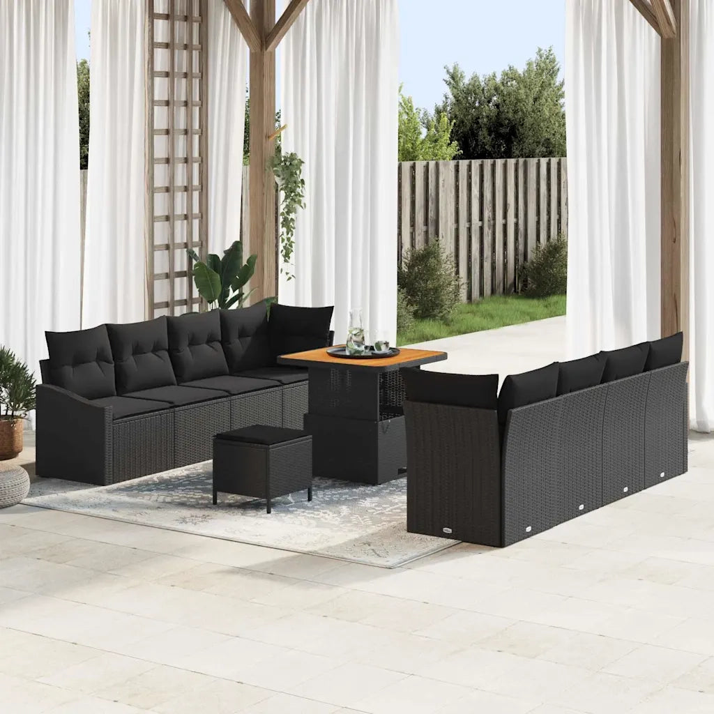 Set Divano da Giardino con cuscino 11 pcs Nero polyrattan 3362624