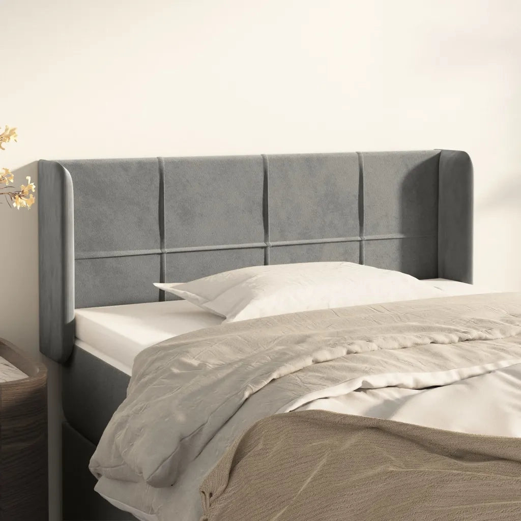 Testiera | Testata ad Orecchio Grigio Chiaro 93x16x78/88 cm in Velluto