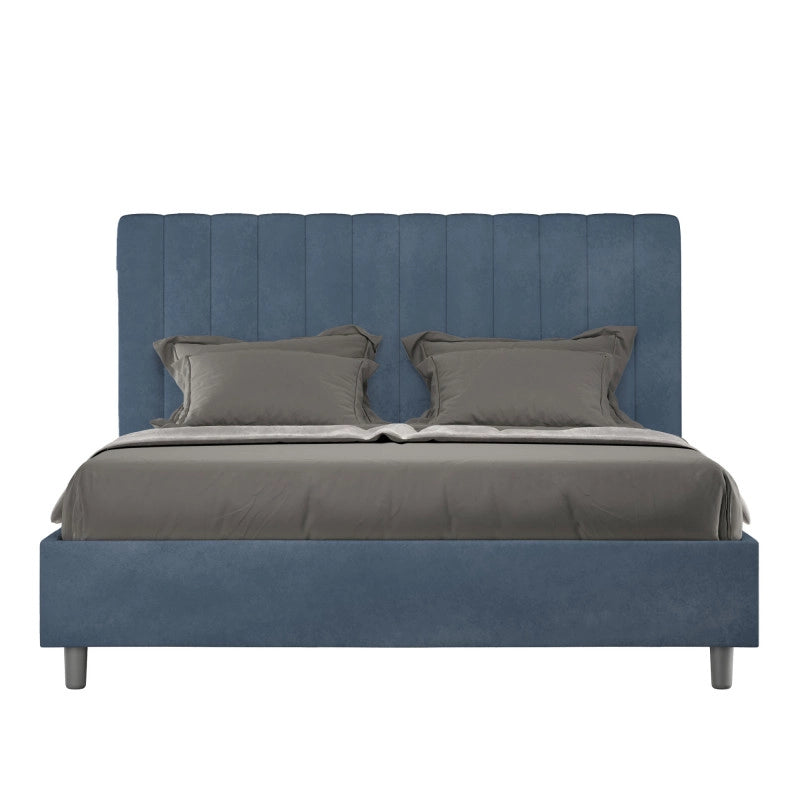 Letto imbottito Piazza e mezzo 130x210 cm Agueda - Contenitore,Microfibra,Blu