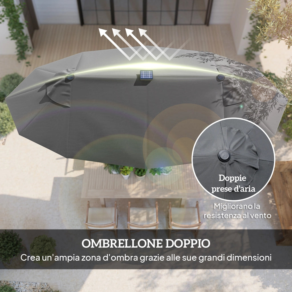 Ombrellone doppio con base a croce e luci solari ¨C Minimal ¨C Grigio 295x150x219cm