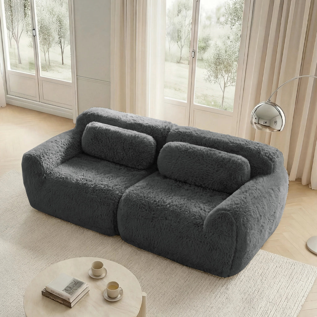 Divano 2 Posti Modulare ¨C MINIMAL ¨C Tessuto Grigio, Cuscini, Morbido