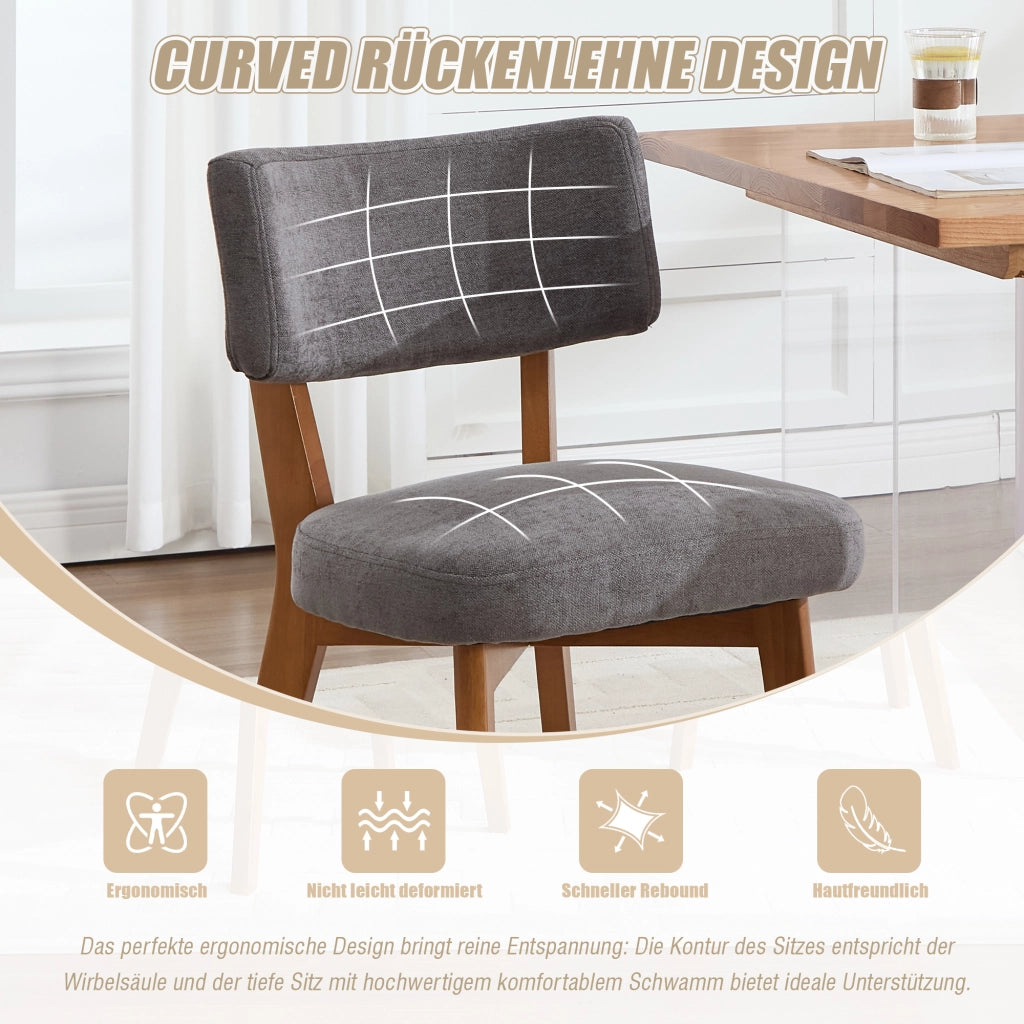 Sedia da sala da pranzo set di 2 con seduta imbottita e schienale ergonomico, in legno e tessuto di lino grigio