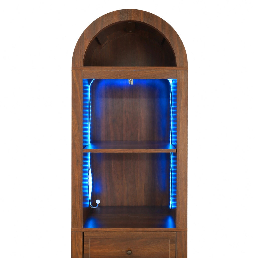 Mobile bagno alto 163 cm con LED RGB, ante reversibili, cassetto, chiusura soft-close, finitura noce 40×30×163 cm
