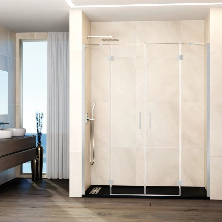Box doccia frontale GLASS 2 fissi + 2 porte battenti 272.5 cm (269,5-275,5; 60+80+80+60) nichel trasparente