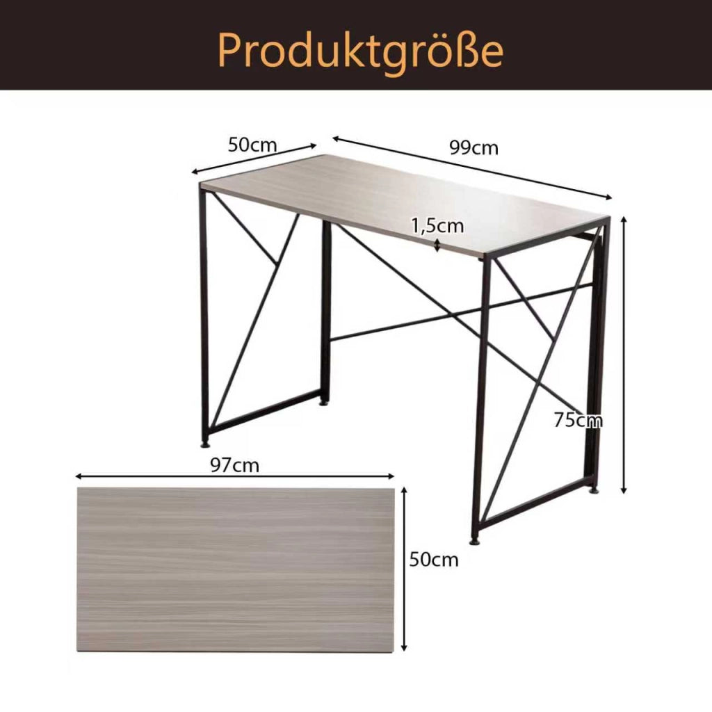 Scrivania dritta pieghevole in MDF e metallo naturale per home office e piccoli spazi 99 × 50 × 75 cm