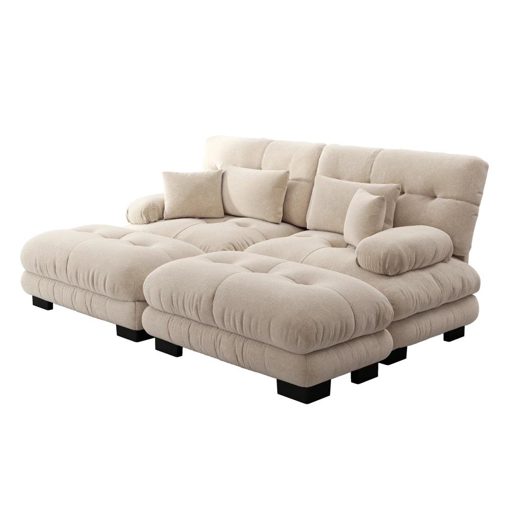 Divano Angolare Chenille con Ottomans e Cuscini ¨C MINIMAL ¨C Tortora Chiaro