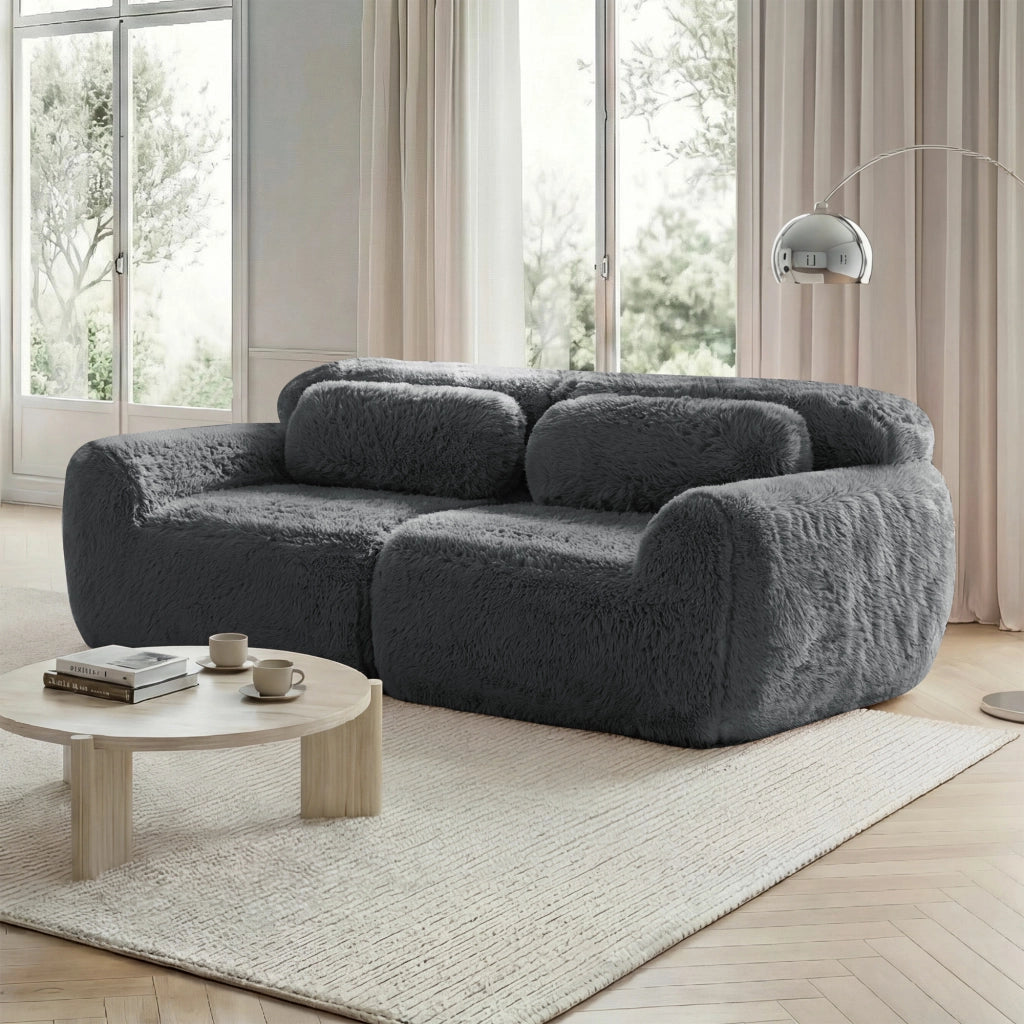 Divano 2 Posti Modulare ¨C MINIMAL ¨C Tessuto Grigio, Cuscini, Morbido