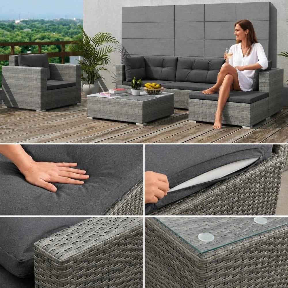 6-piece Garden Lounge Set With Cushions, Poly Rattan, Grey