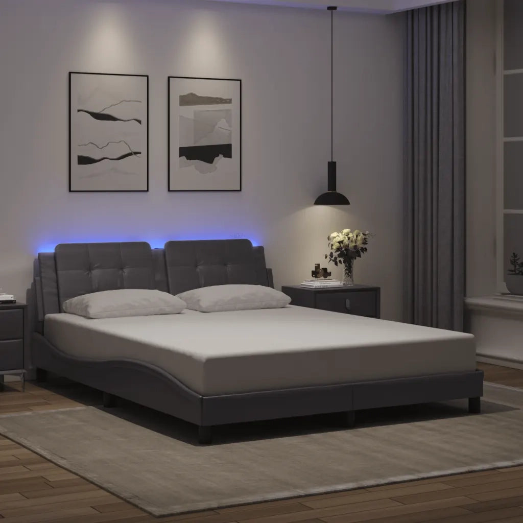 Letto matrimoniale | Letto per adulti | Giroletto con LED senza Materasso Zadar Grigio 160x200 cm