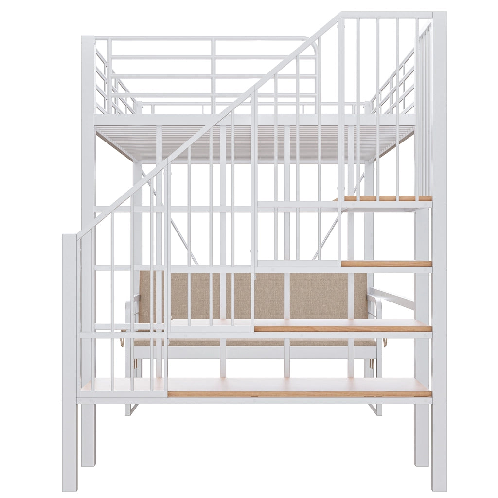 Letto a castello 140 × 200 cm 2 posti; scala contenitore e divano removibile; senza materasso; bianco