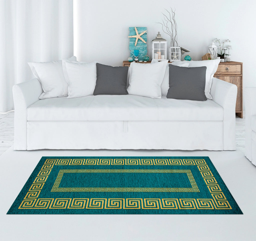 Tappeto Arredo Moderno Morbido in Ciniglia Ingresso Antiscivolo Prodotto Italiano  Soggiorno Camera Salotto Disegni Piazzati Cotone Varie Misure Grande Atena/Petrolio - 160x240 cm