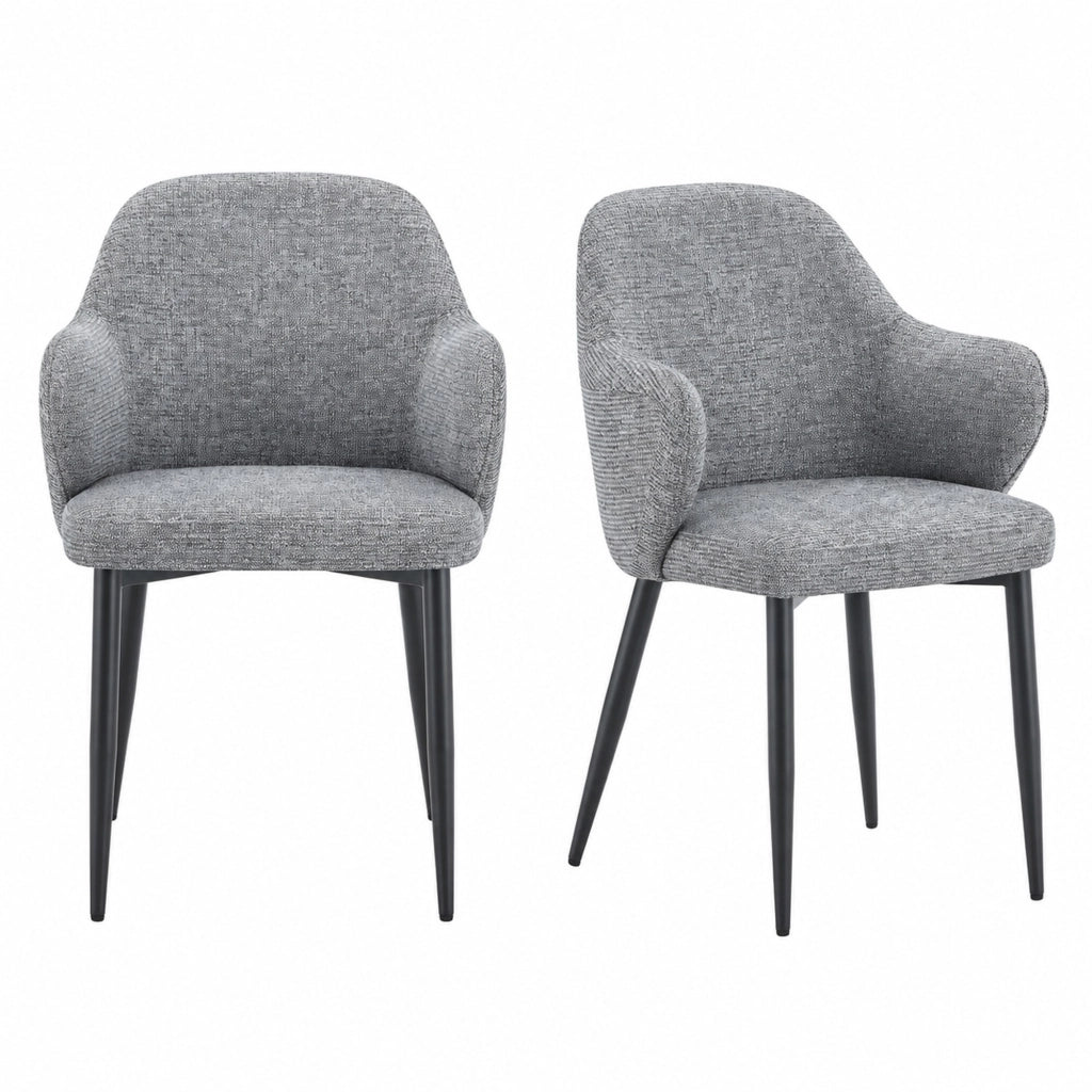 Set di 2 sedie da pranzo in tessuto grigio e metallo nero