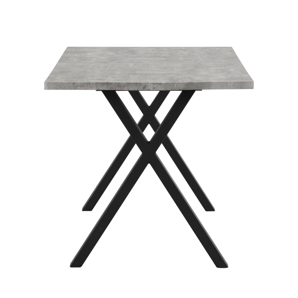 Tavolo da pranzo rettangolare con gambe incrociate in MDF e metallo effetto cemento grigio e nero