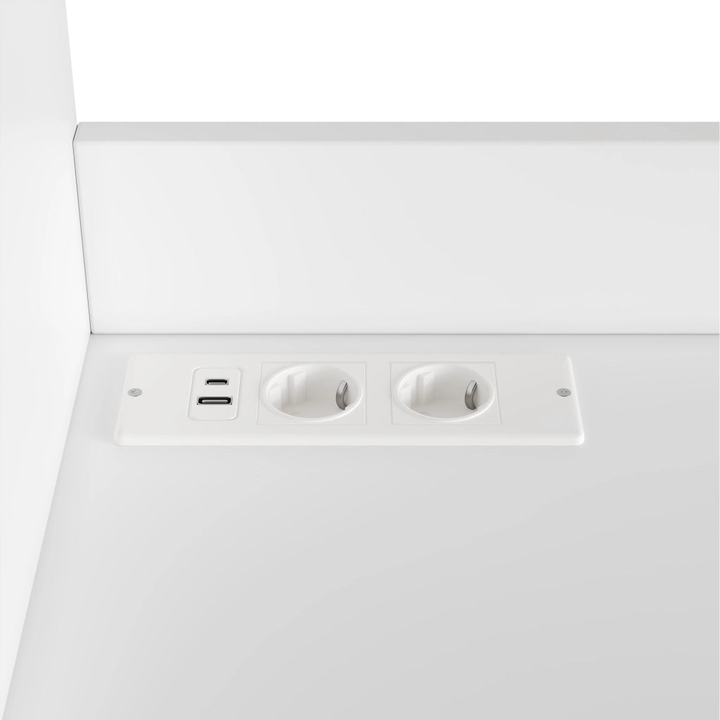 Credenza alta con frontali in acrilico ondulato; 2 prese; porte USB-A e USB-C; bianca; 120 × 40 × 178 cm