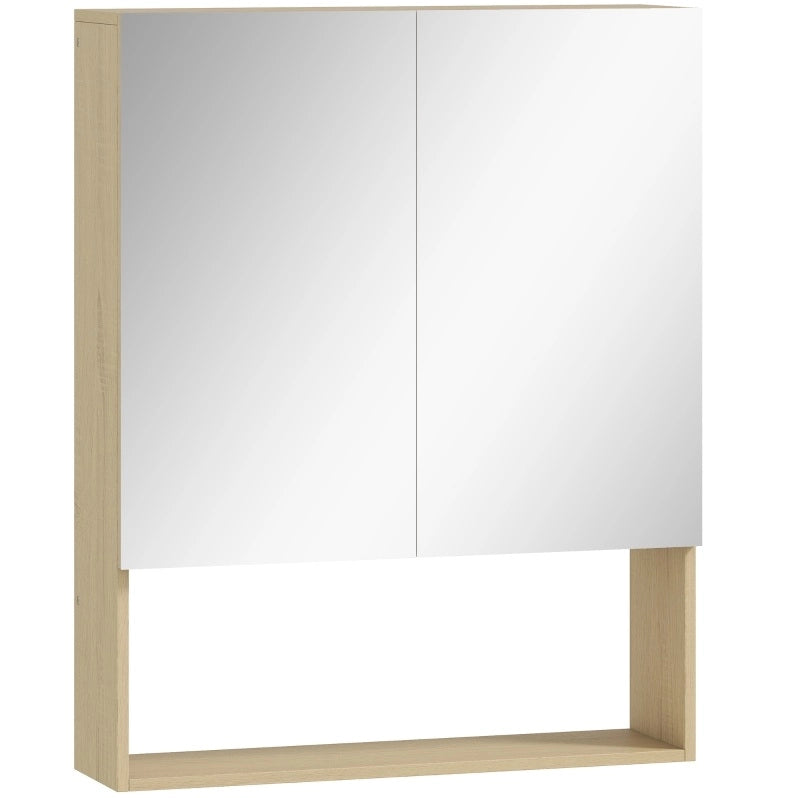 Armadio bagno con specchi doppi, ripiano aperto, montaggio a parete in MDF effetto quercia, 60x16,6x75 cm