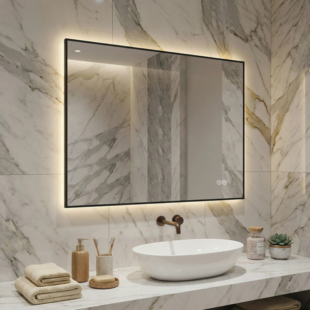 Specchio da bagno LED 60 × 80 cm retroilluminato; antiappannamento; 3 temperature di luce; dimmer e memoria