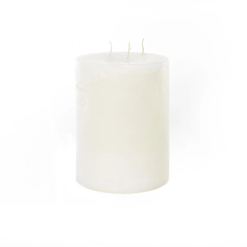CANDELA PILLAR RUSTIC PROFUMATA COLORE BIANCA CON 3 FIAMME DIMENSIONI  H CM 20 X D CM 15